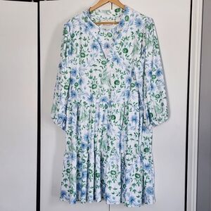 Smith & Quinn Floral Long Sleeve Dress in White and Green